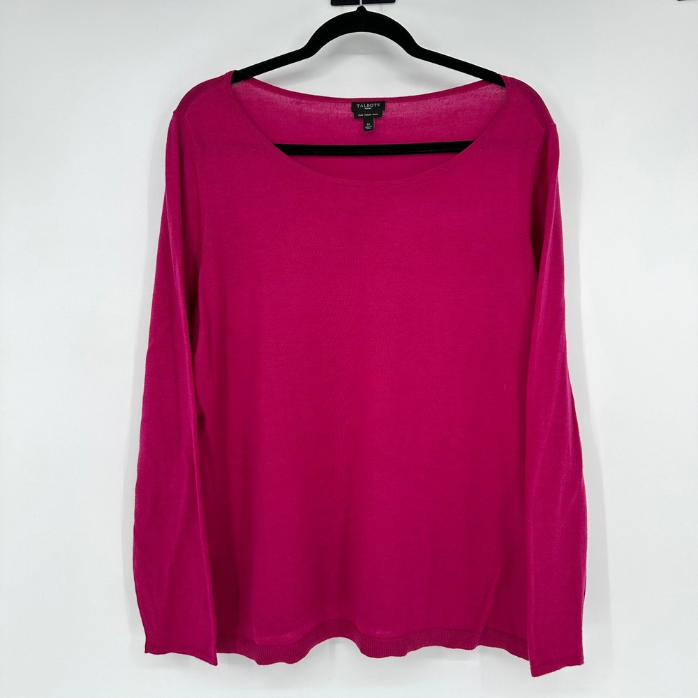 Talbots Magenta 100% Pure Merino Wool Vibrant Lightweight Knit Sweater 1X